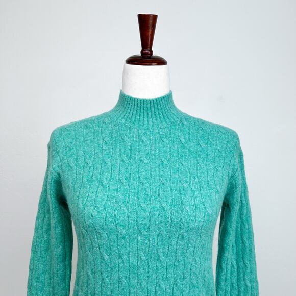 J. Crew Cable Knit Mock Neck Extra-Soft Green Sweater - Picture 4 of 8